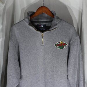 J-America Sportswear Minnesota Wild Grey 1/4 Zip Pullover Sweatshirt - Size L